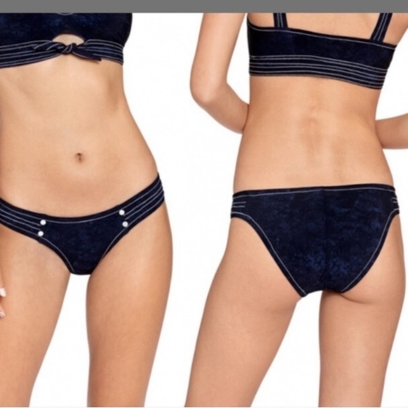 NWT ROBIN PICCONE 'Valeria' Tab Side Bikini Bottom Indigo - Picture 1 of 12